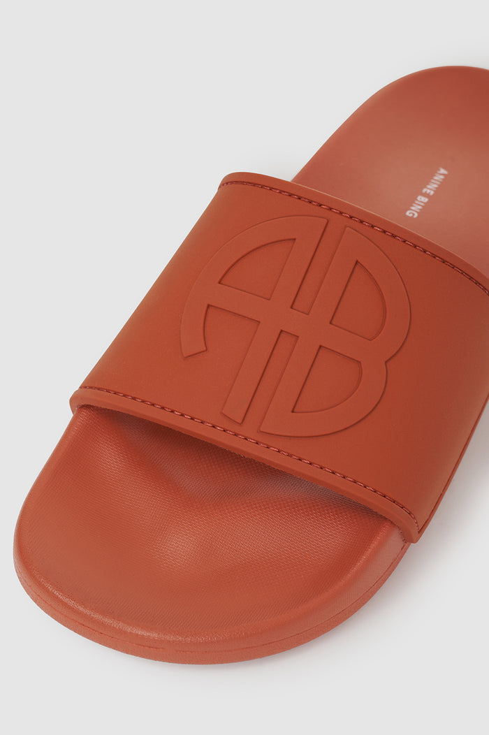 ANINE BING Isla Slides - Red Terracotta - detail view