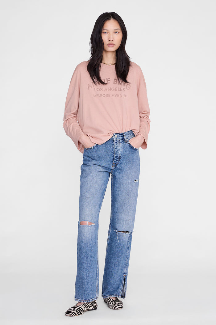 ANINE BING Ivan Long Sleeve Melrose Stencil - Washed Blushed - on model front view