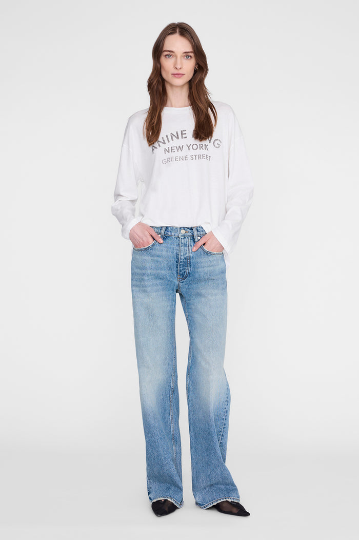 ANINE BING Ivan Long Sleeve New York Stencil - Ivory - on model front
