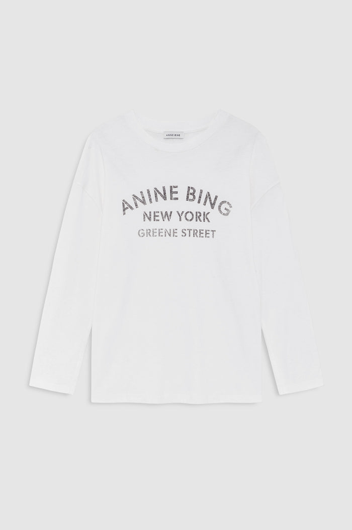 ANINE BING Ivan Long Sleeve New York Stencil - Ivory - front view