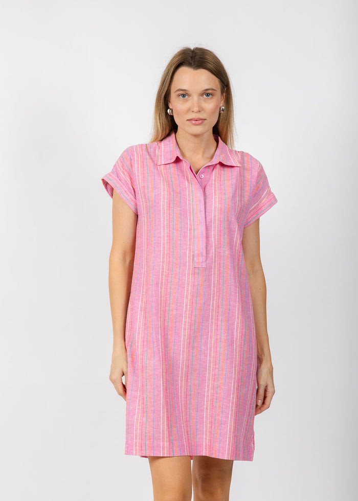 Pure Amici Ivonne Stripe Linen Dress in Petal available at Barbara Katz