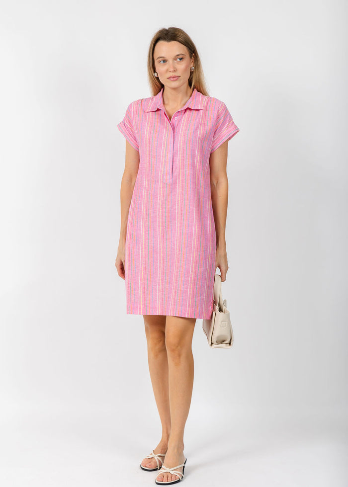 Pure Amici Ivonne Stripe Linen Dress in Petal available at Barbara Katz