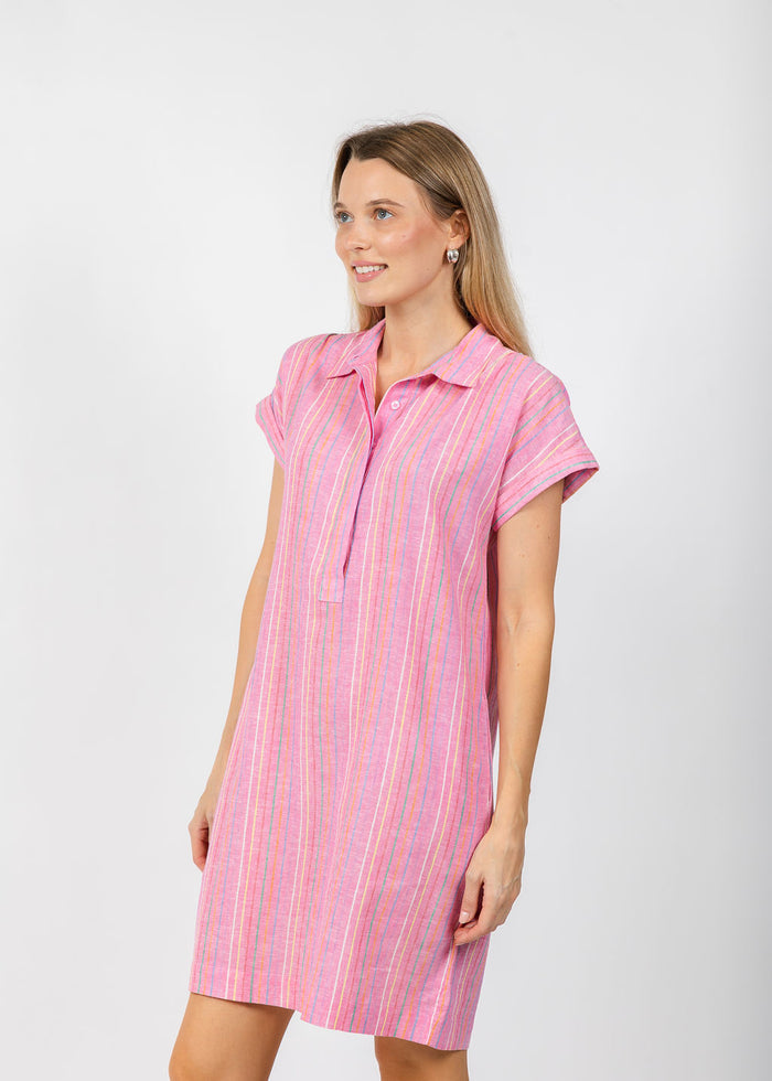 Pure Amici Ivonne Stripe Linen Dress in Petal available at Barbara Katz