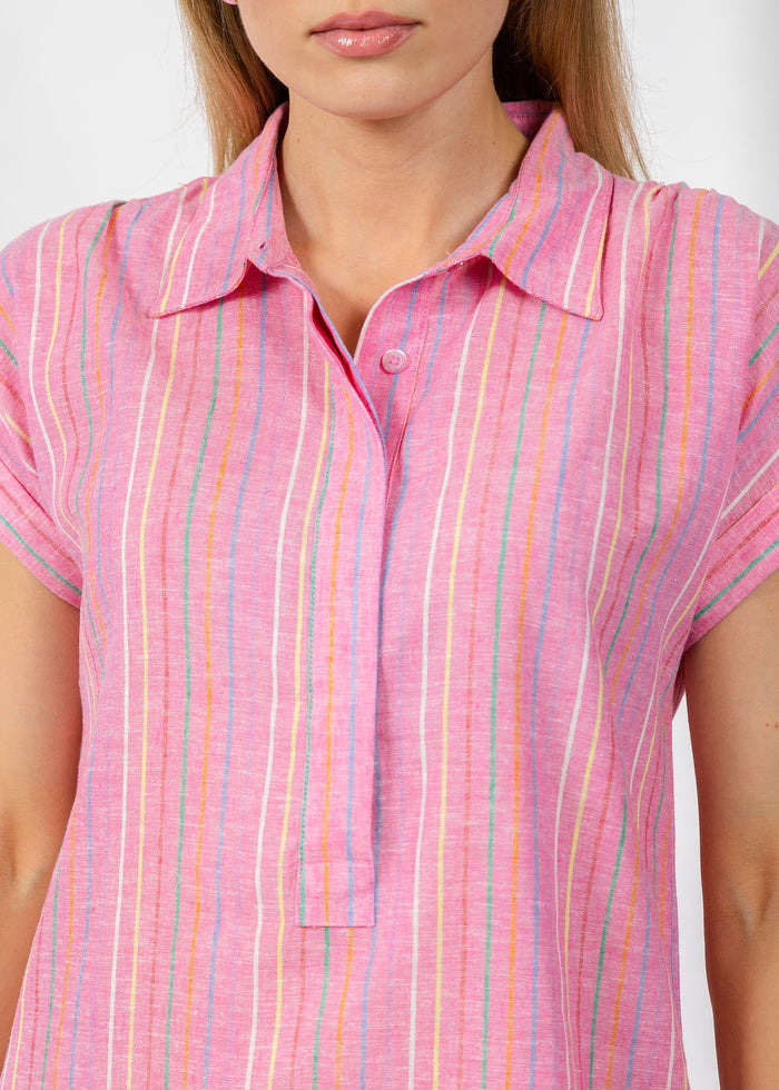 Pure Amici Ivonne Stripe Linen Dress in Petal available at Barbara Katz