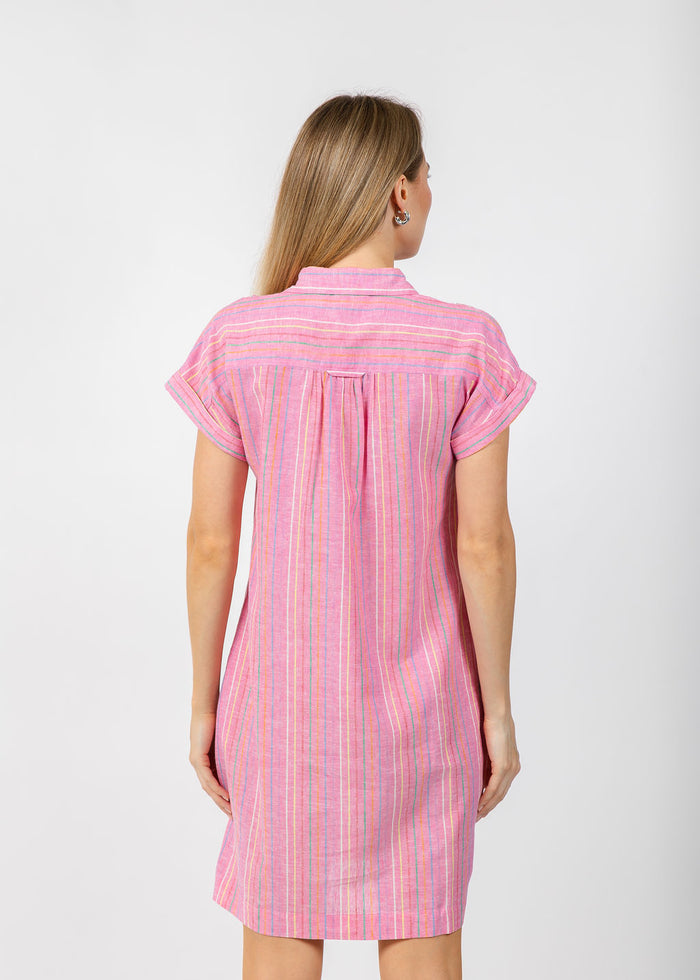 Pure Amici Ivonne Stripe Linen Dress in Petal available at Barbara Katz