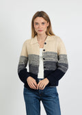 Central Park West Jacy Gradient Crochet Cardigan in Flax/Navy available at Barbara Katz