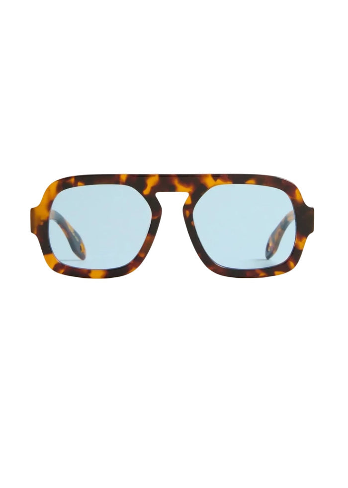 Elisa Johnson Jane Sunglasses in Brown Tortoise Blue Lens available at Barbara Katz