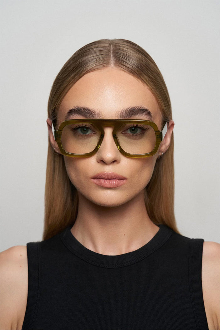 Elisa Johnson Jane Sunglasses in Olive Green available at Barbara Katz