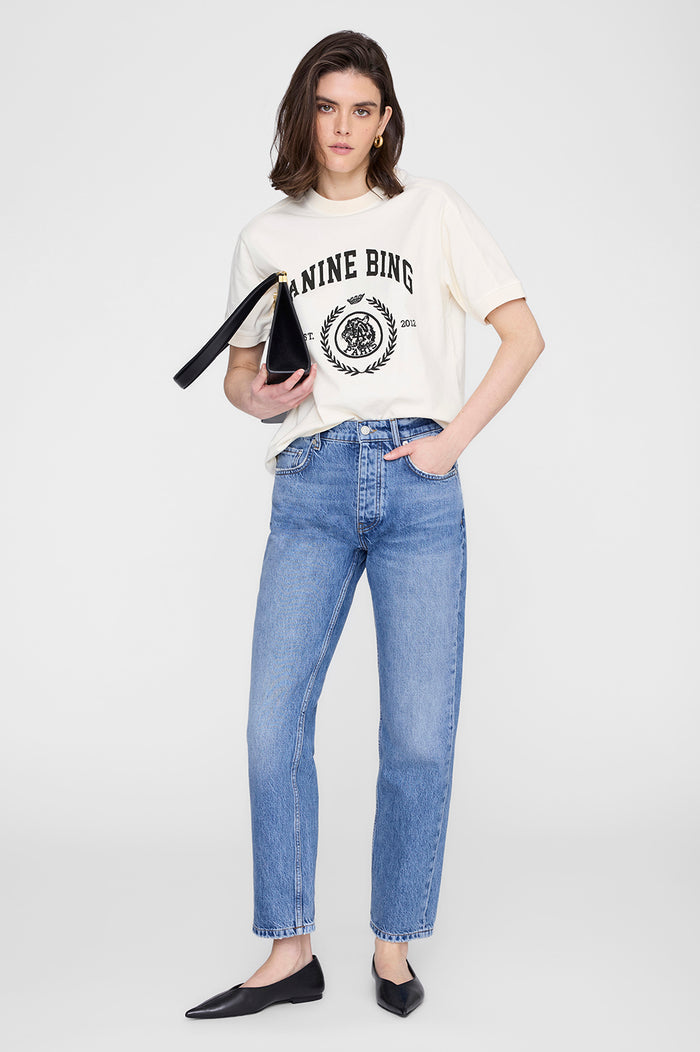 ANINE BING Jaylin Tee Collegiate - Washed Cream - on model front view