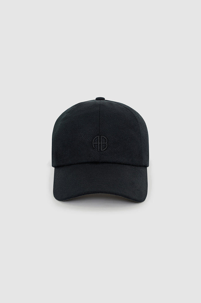 ANINE BING Jeremy Baseball Cap - Black Wool - front view