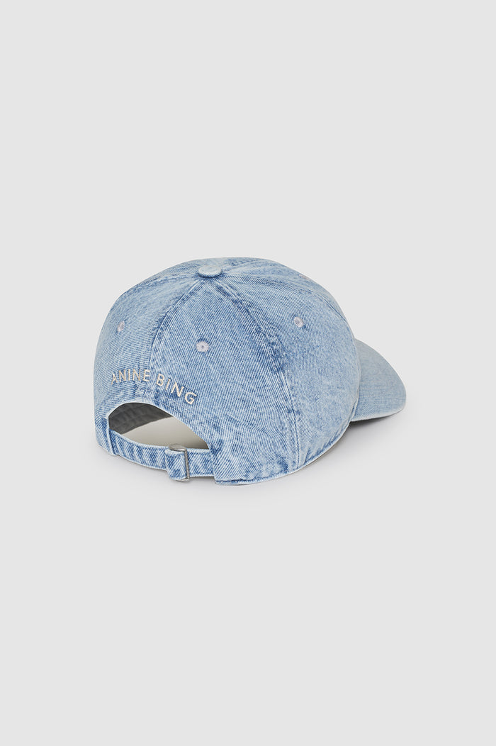 ANINE BING Jeremy Baseball Cap AB - Bleached Blue Denim - Back View