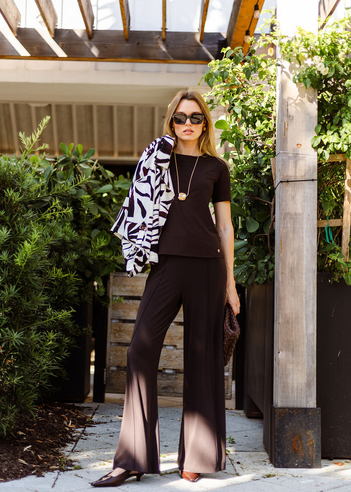 Joseph Ribkoff Jersey Fitted Crewneck Top in Mocha available at Barbara Katz