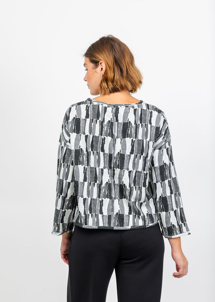 Olivia by Habitat Jigsaw Blocks Rolled Edge Pullover Sweater in Gray available at Barbara Katz