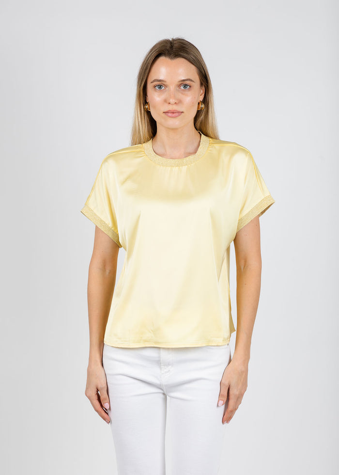 BK Jonah Crew Neck Trim Top in Yellow available at Barbara Katz