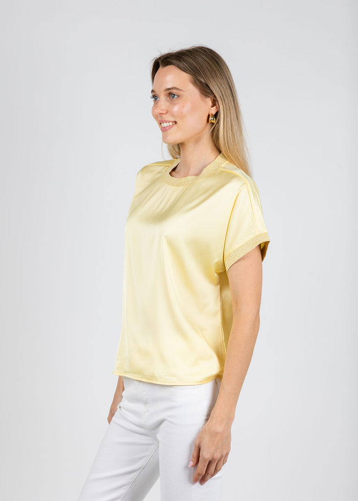 BK Jonah Crew Neck Trim Top in Yellow available at Barbara Katz
