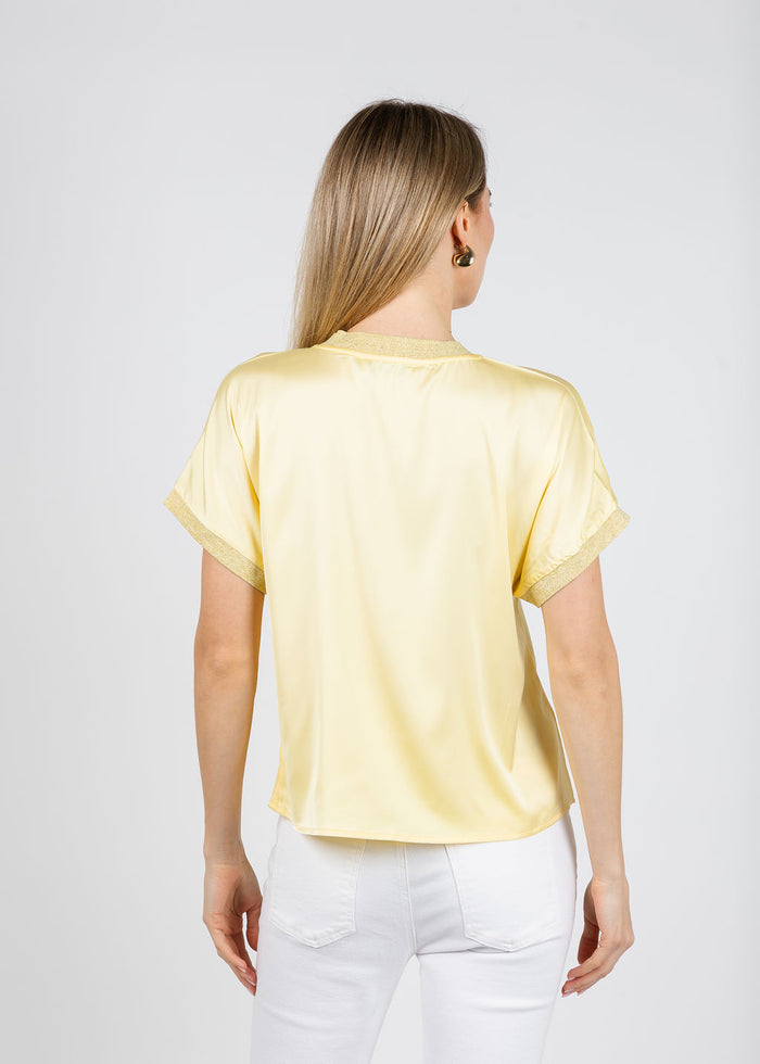 BK Jonah Crew Neck Trim Top in Yellow available at Barbara Katz