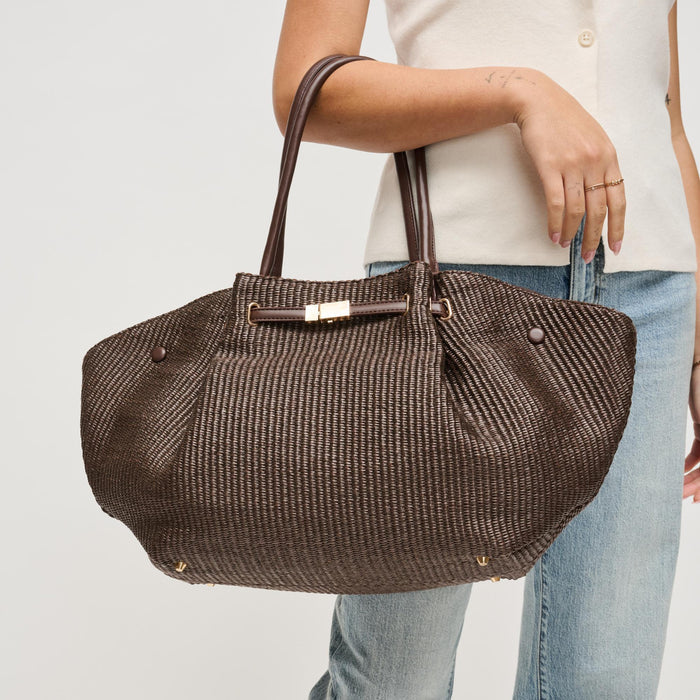 BK Handbags Kaia Straw Tote Bag in Chocolate available at Barbara Katz