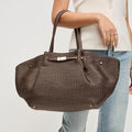 BK Handbags Kaia Straw Tote Bag in Chocolate available at Barbara Katz
