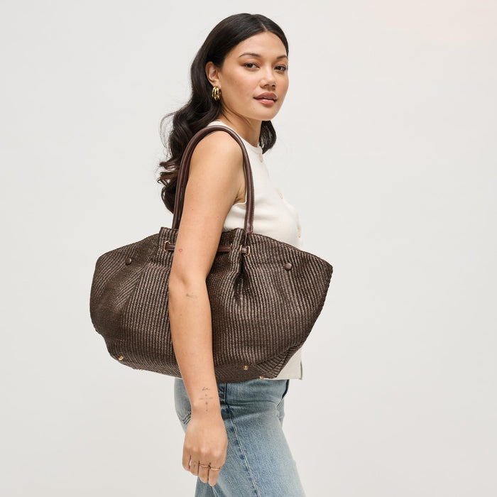 BK Handbags Kaia Straw Tote Bag in Chocolate available at Barbara Katz