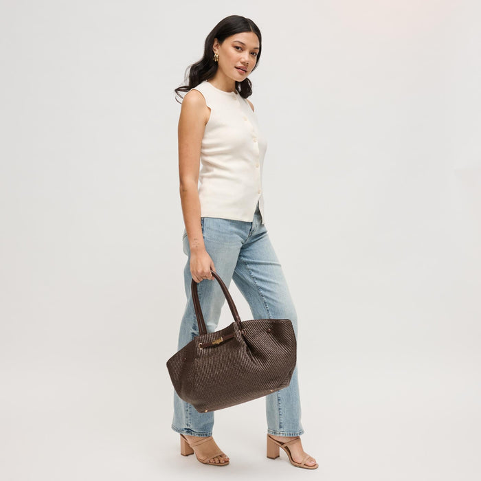 BK Handbags Kaia Straw Tote Bag in Chocolate available at Barbara Katz