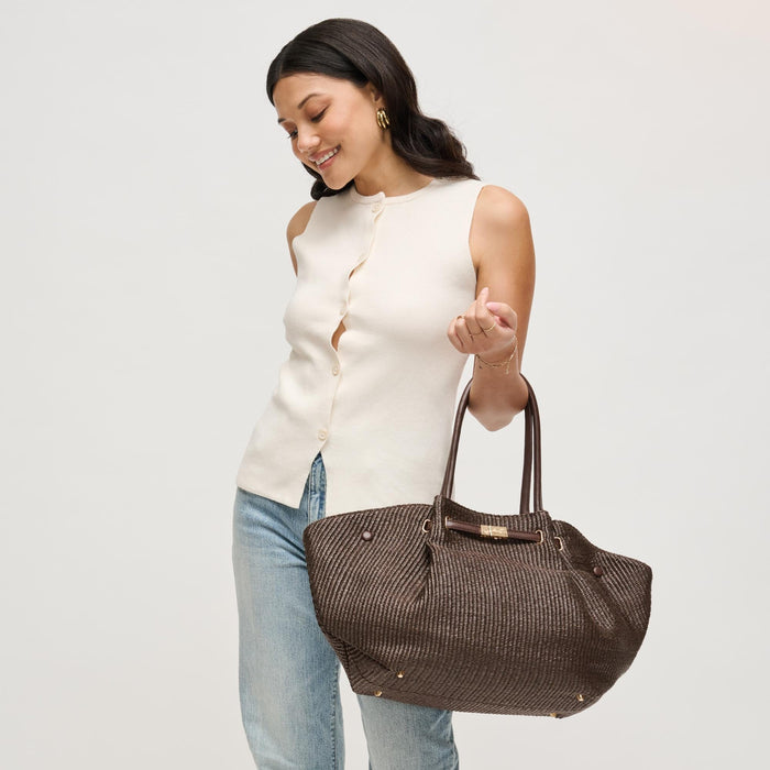 BK Handbags Kaia Straw Tote Bag in Chocolate available at Barbara Katz