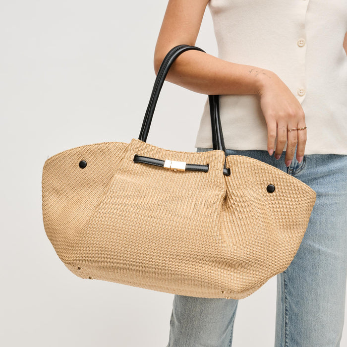 BK Handbags Kaia Straw Tote Bag in Natural/Black available at Barbara Katz