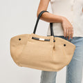 BK Handbags Kaia Straw Tote Bag in Natural/Black available at Barbara Katz