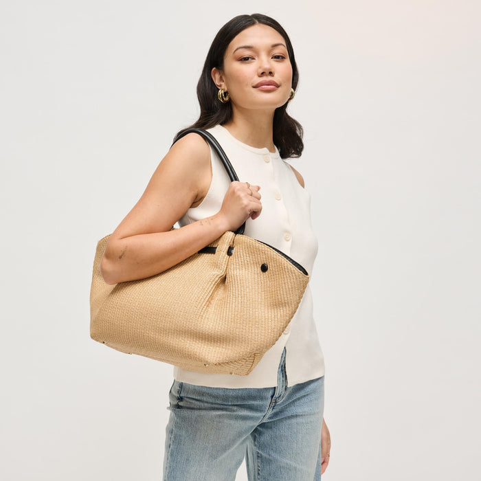 BK Handbags Kaia Straw Tote Bag in Natural/Black available at Barbara Katz