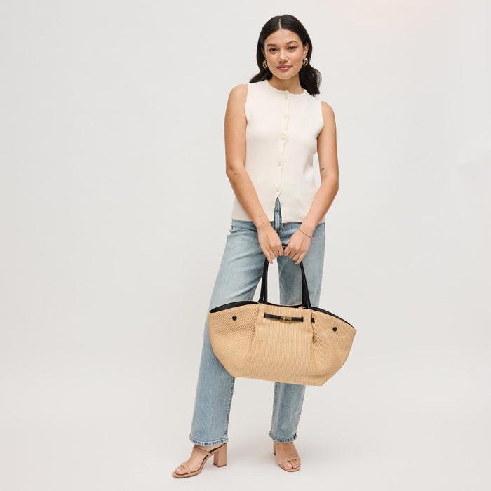 BK Handbags Kaia Straw Tote Bag in Natural/Black available at Barbara Katz