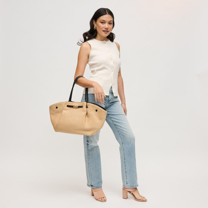 BK Handbags Kaia Straw Tote Bag in Natural/Black available at Barbara Katz
