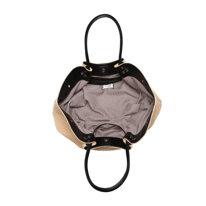 BK Handbags Kaia Straw Tote Bag in Natural/Black available at Barbara Katz