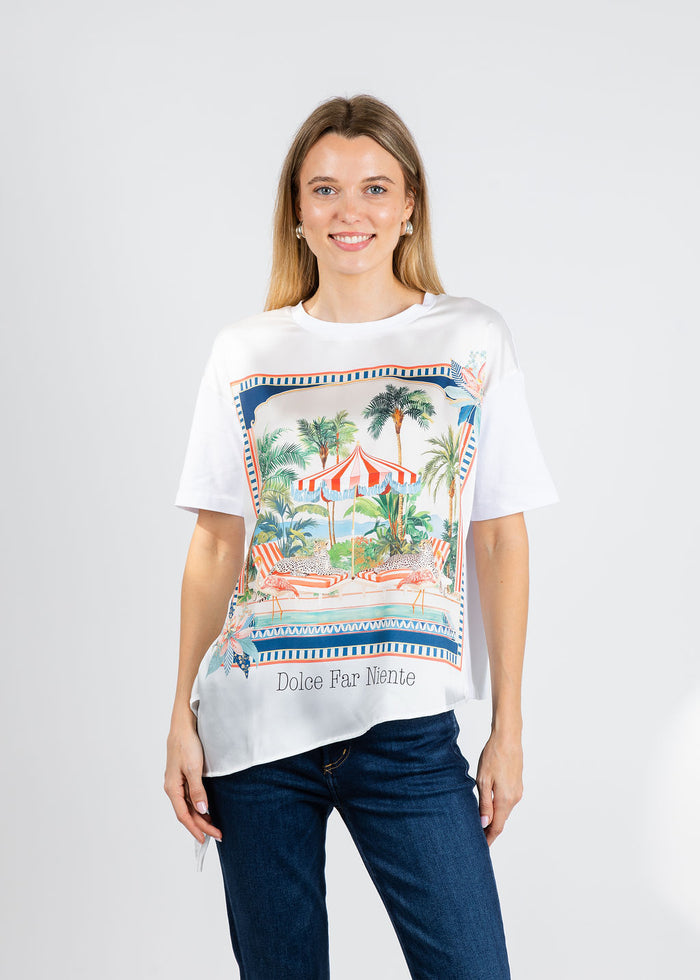 Vilagallo Keira En Ibiza Tee in White/Multi available at Barbara Katz