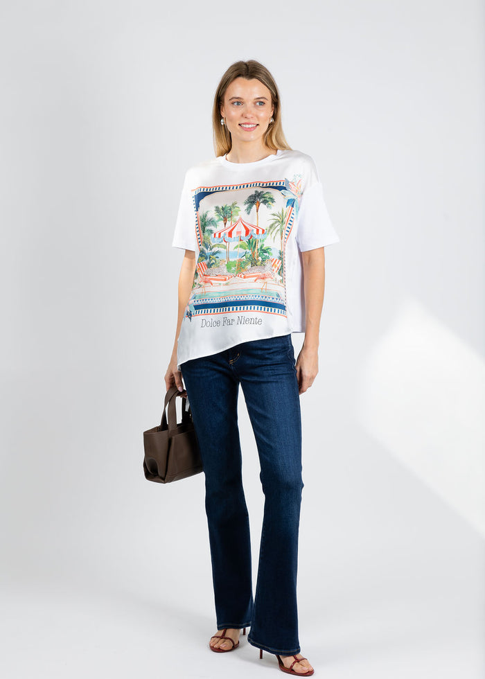 Vilagallo Keira En Ibiza Tee in White/Multi available at Barbara Katz