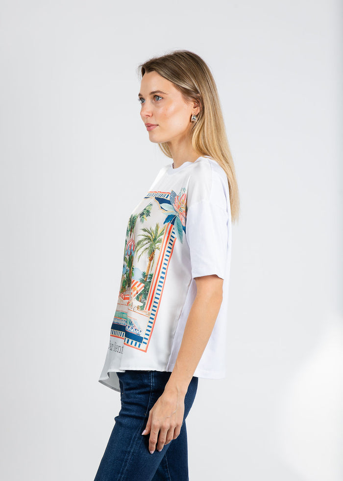 Vilagallo Keira En Ibiza Tee in White/Multi available at Barbara Katz