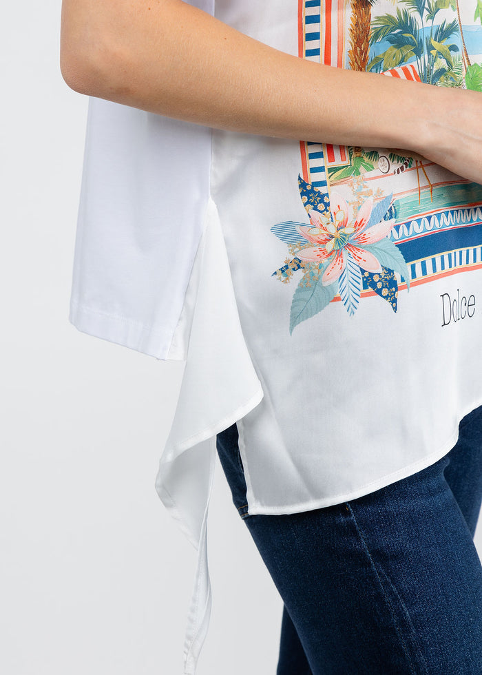 Vilagallo Keira En Ibiza Tee in White/Multi available at Barbara Katz
