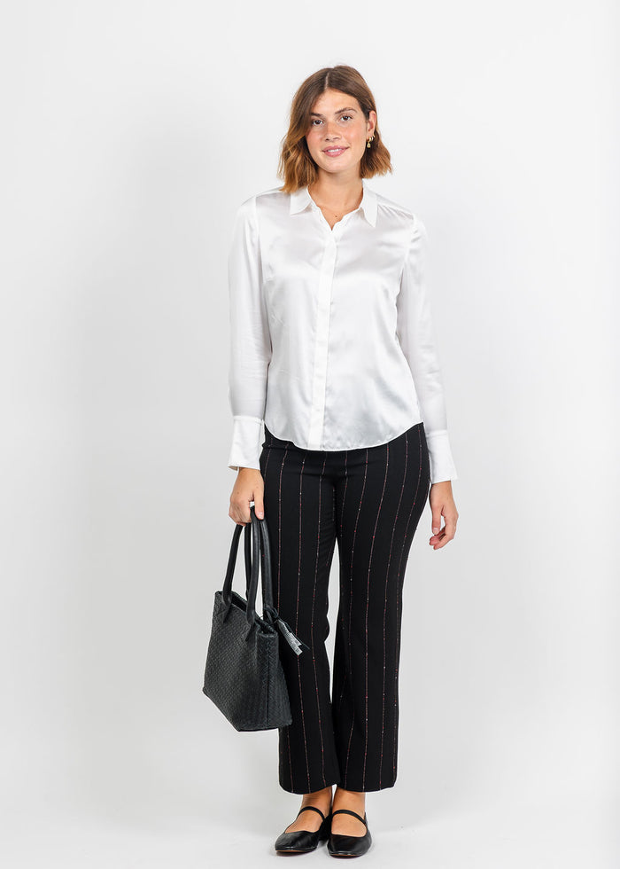 Olivia by Habitat Kick Flare Pant in Black Pinstripe available at Barbara Katz