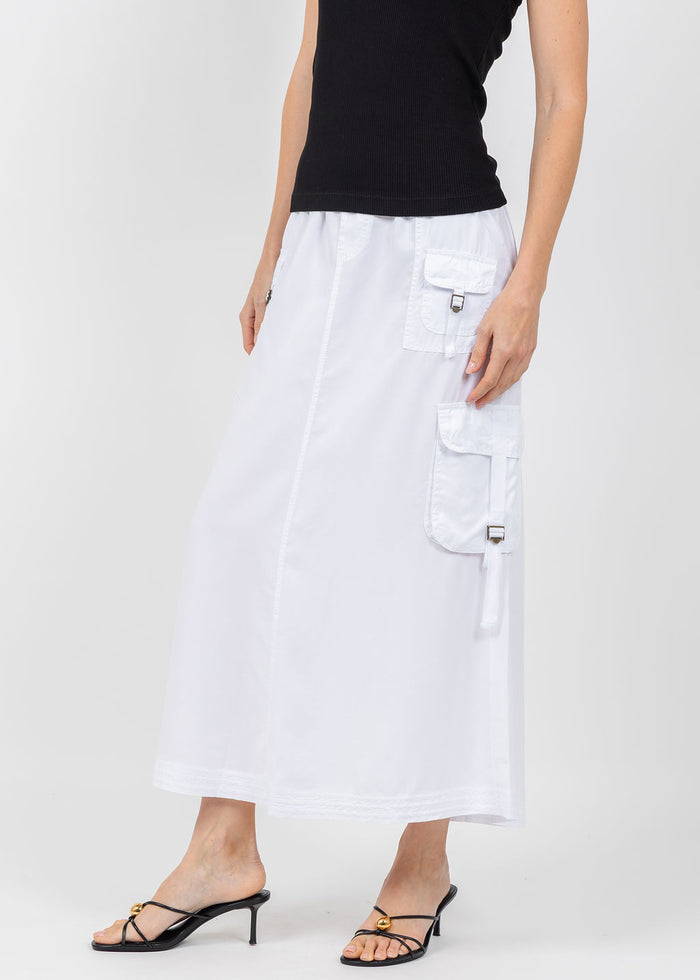 XCVI Wearables Kimo Cargo Maxi Skirt in White available at Barbara Katz