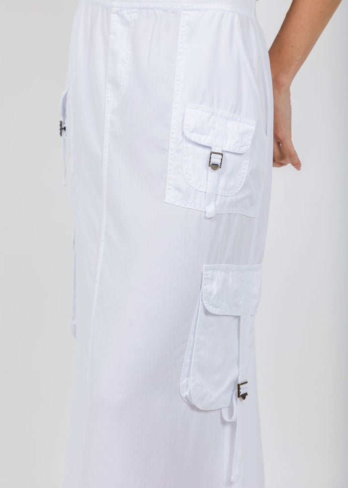XCVI Wearables Kimo Cargo Maxi Skirt in White available at Barbara Katz