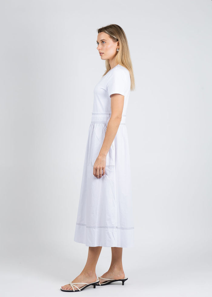 Elliott Lauren Knit Woven Combo Dress in White available at Barbara Katz
