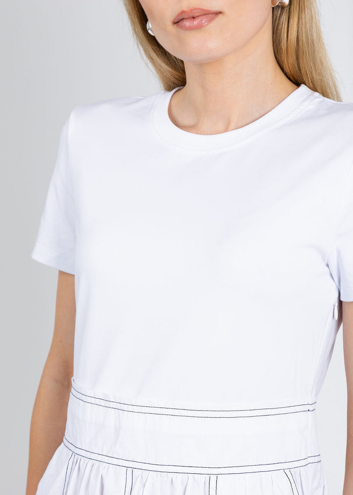 Elliott Lauren Knit Woven Combo Dress in White available at Barbara Katz