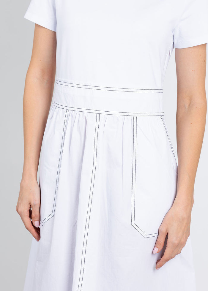 Elliott Lauren Knit Woven Combo Dress in White available at Barbara Katz