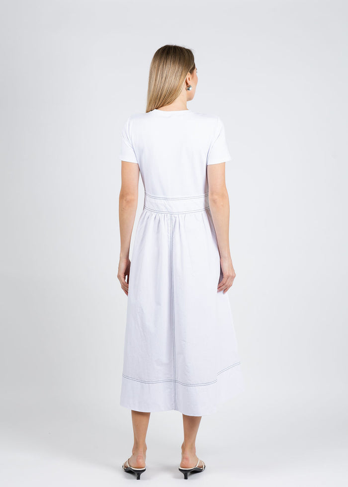 Elliott Lauren Knit Woven Combo Dress in White available at Barbara Katz