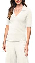 Kyla Piquet-Knit Short Sleeved Polo Top, Beige - Barbara Katz