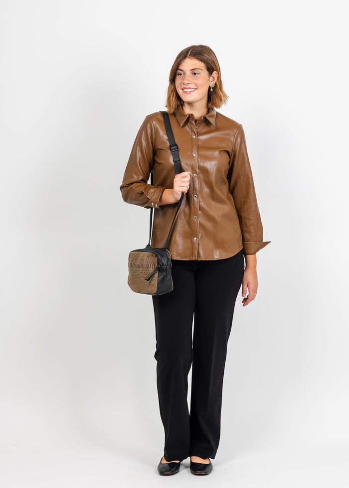 Peace of Cloth Kyle Ultra Faux Shirt in Saddle available at Barbara Katz