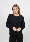 Margittes Lace Bottom Sweatshirt in Black available at Barbara Katz