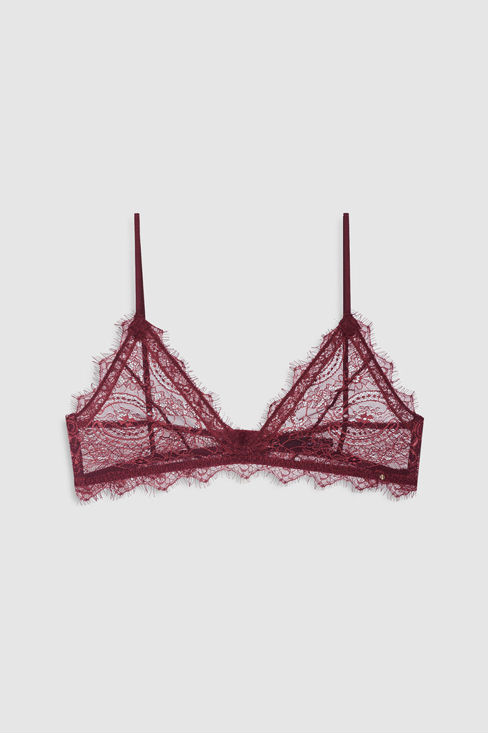 ANINE BING Lace Bra With Trim - Burgundy - front view