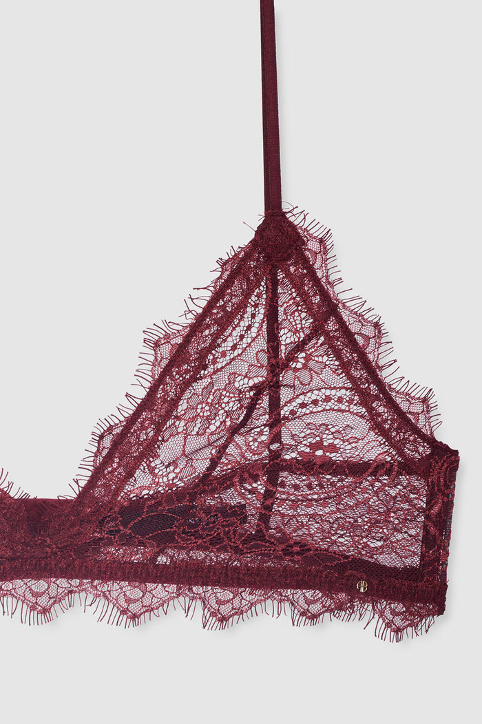 ANINE BING Lace Bra With Trim - Burgundy - detail view