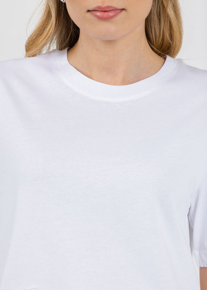 Margittes Lace Hem Short Sleeve Tee in White available at Barbara Katz