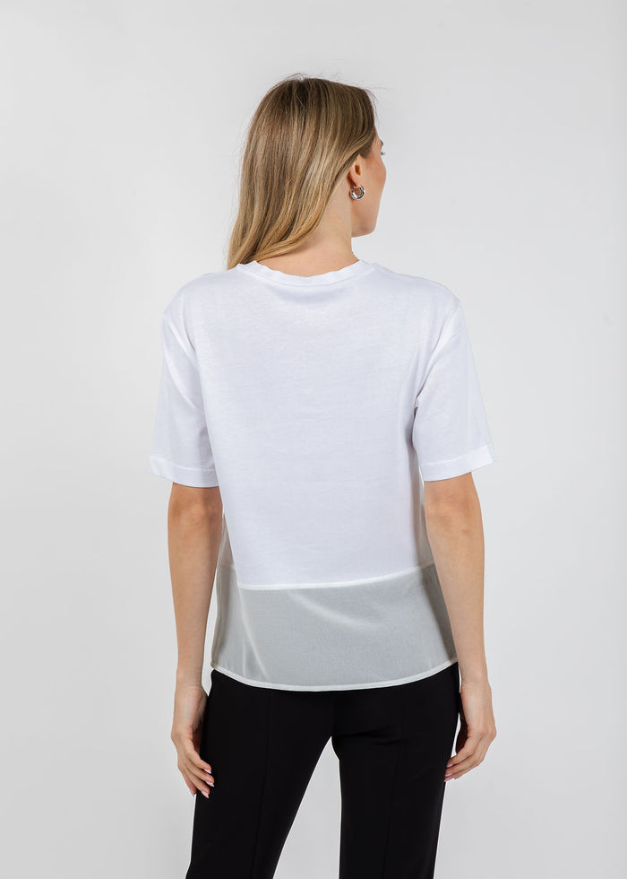 Margittes Lace Hem Short Sleeve Tee in White available at Barbara Katz