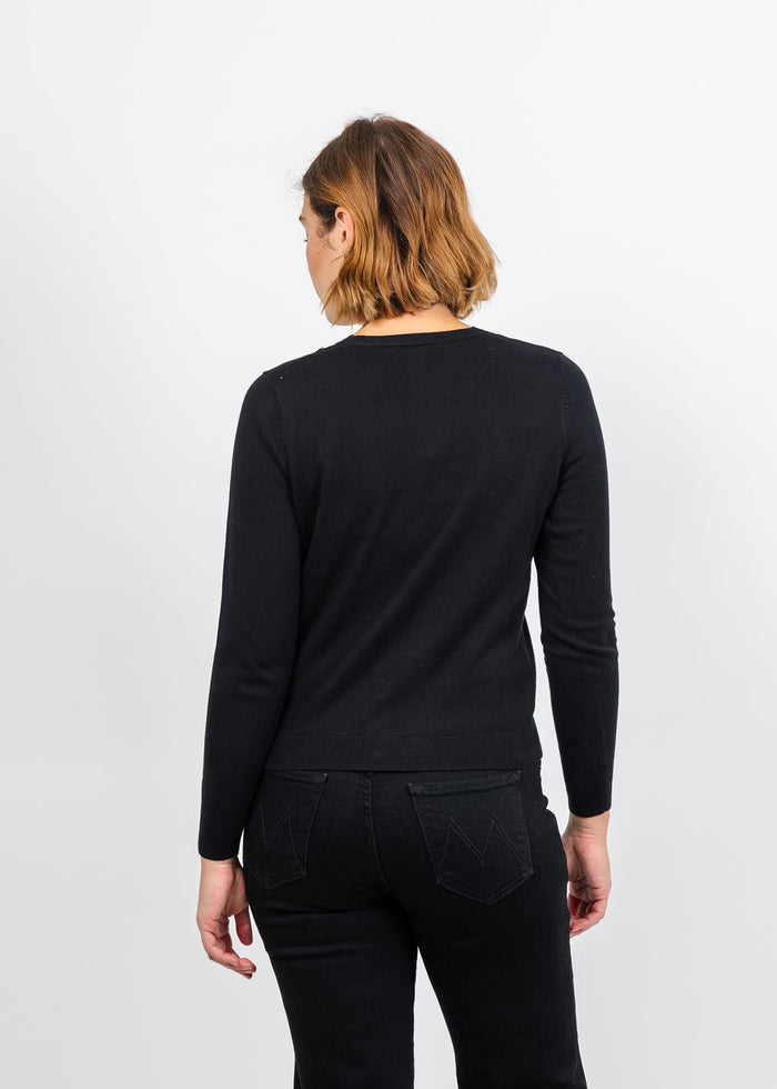 J Society Lace Trim V Neck Cardigan - Black available at Barbara Katz